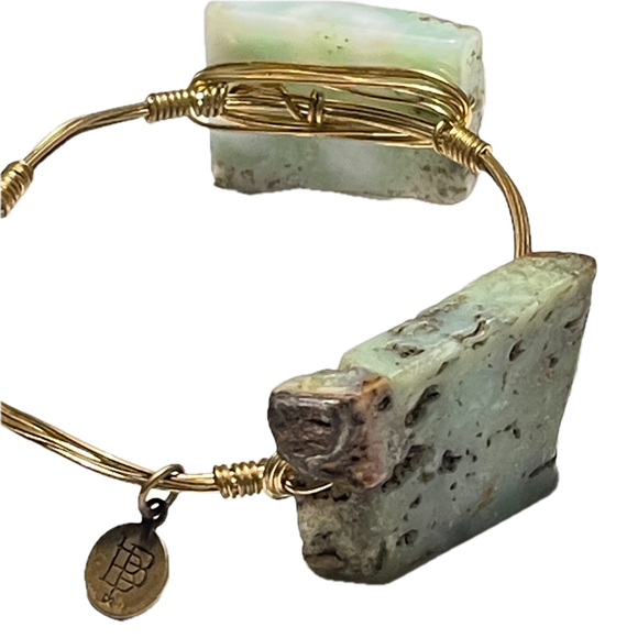 Bourbon & Bowties BB Gold Plated Wire Wrap Bangle Bracelet Green Natural Stone - Picture 9 of 11